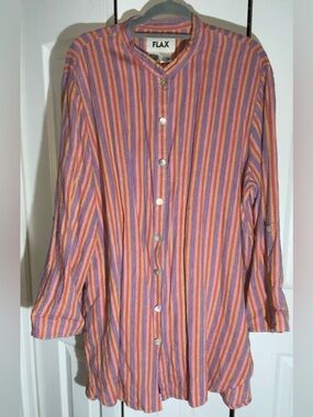 Flax Orange and Purple Multi-Stripe Casual Button-Down Shirt